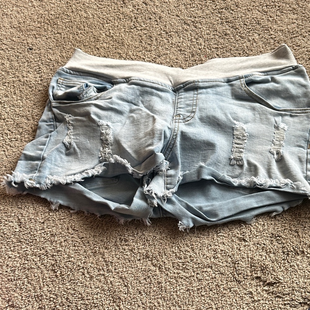 Amazon Women's Light Wash Distressed Denim Shorts MATERNITY